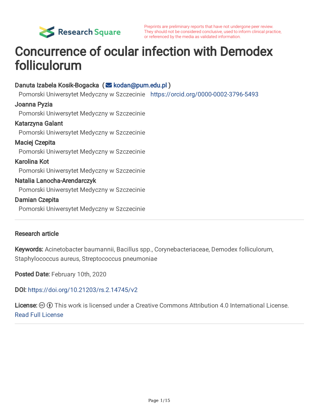 Concurrence of Ocular Infection with Demodex Folliculorum