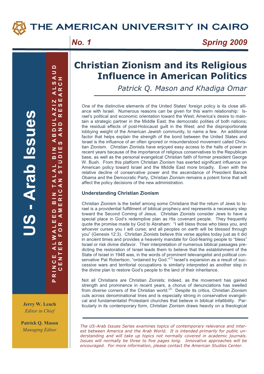 Christian Zionism and Its Religious Influence in American Politics Patrick Q