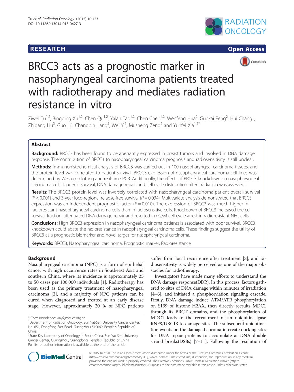 BRCC3 Acts As a Prognostic Marker in Nasopharyngeal