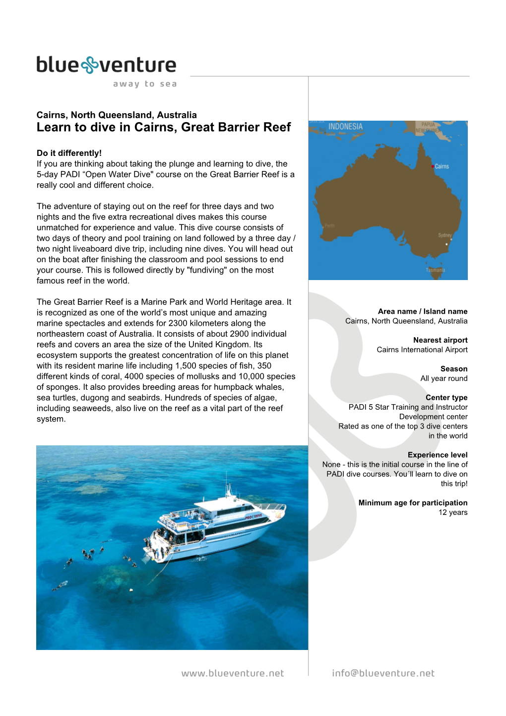 Blue Venture Diving Brochure