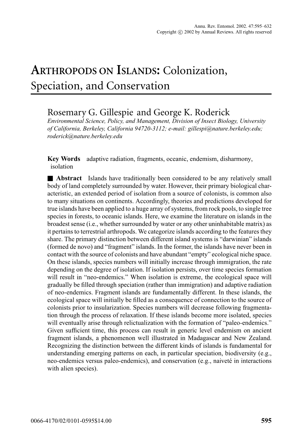 Colonization, Speciation, and Conservation