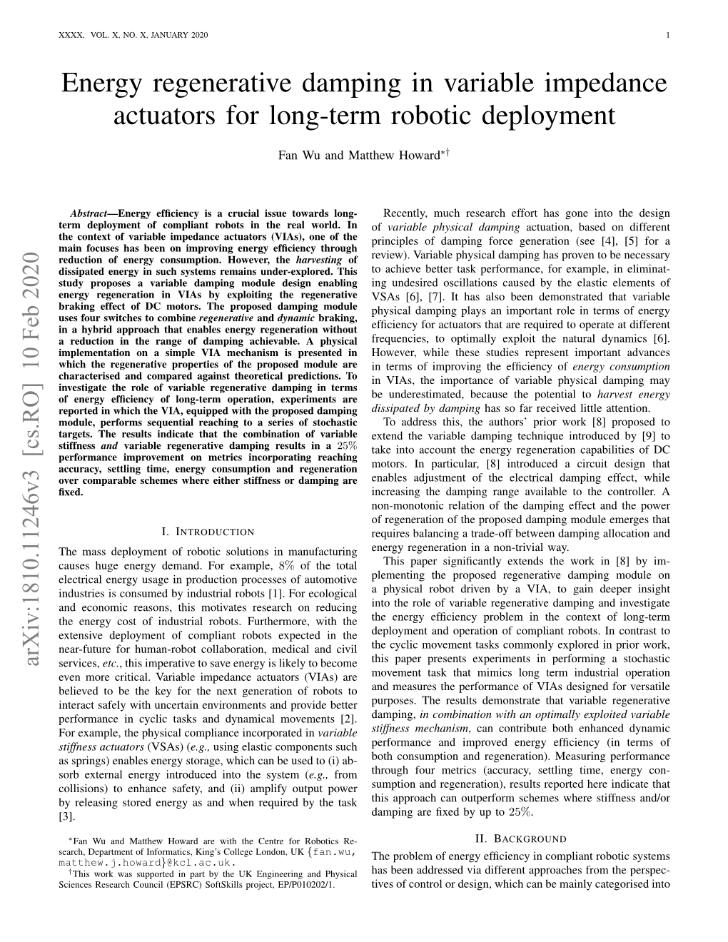 Energy Regenerative Damping in Variable Impedance Actuators for Long-Term Robotic Deployment