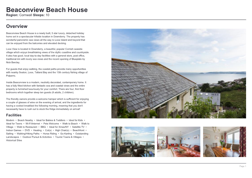 Beaconview Beach House Region: Cornwall Sleeps: 10