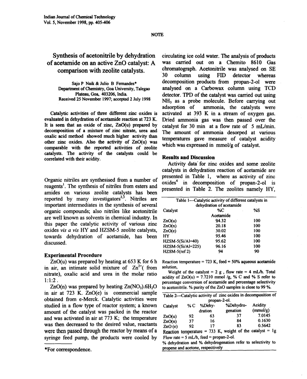 Synthesis of Acetonitrile by Dehydration of Acetamide