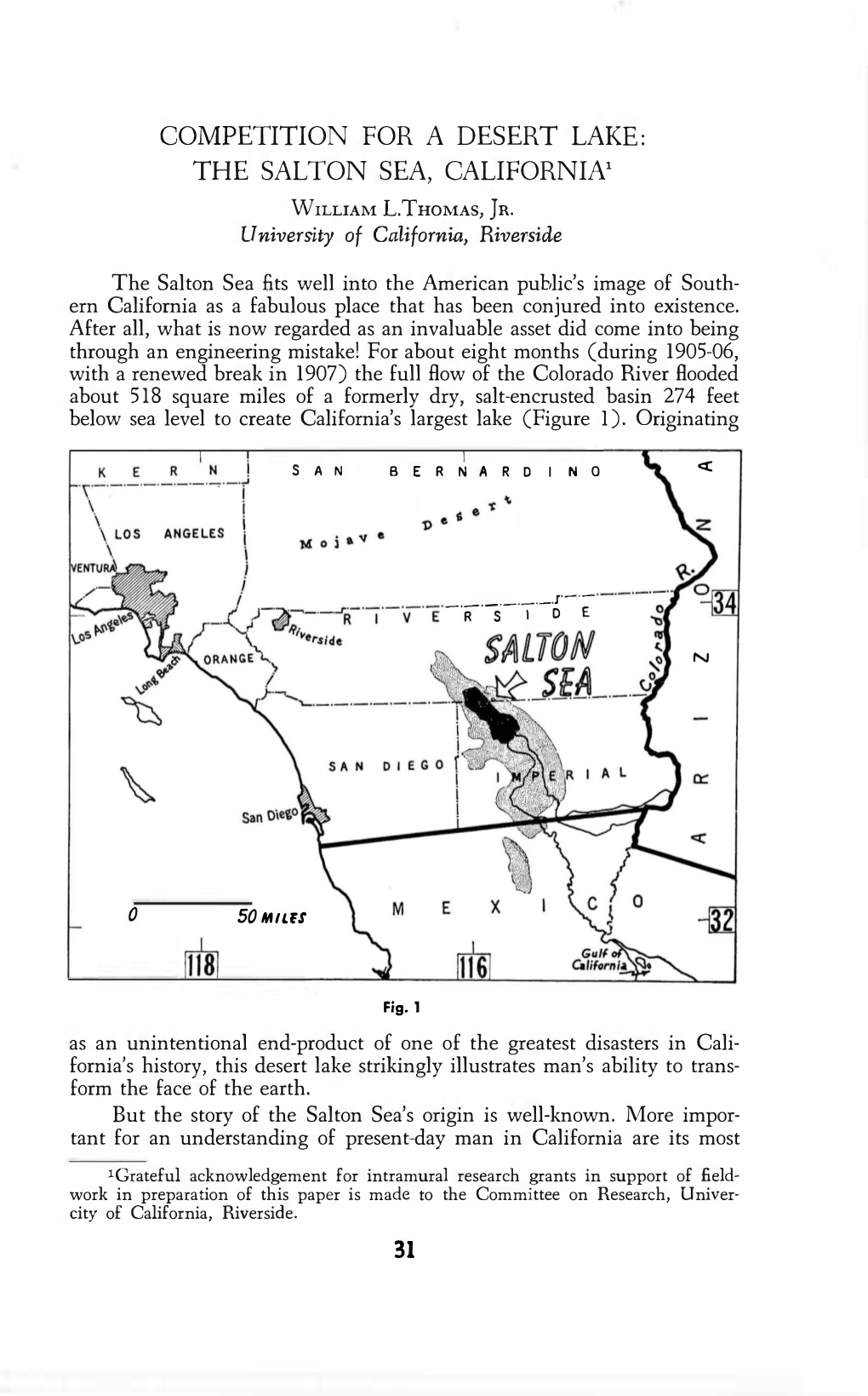 Competition for a Desert Lake: the Salton Sea, Californin William L.Thomas, }R