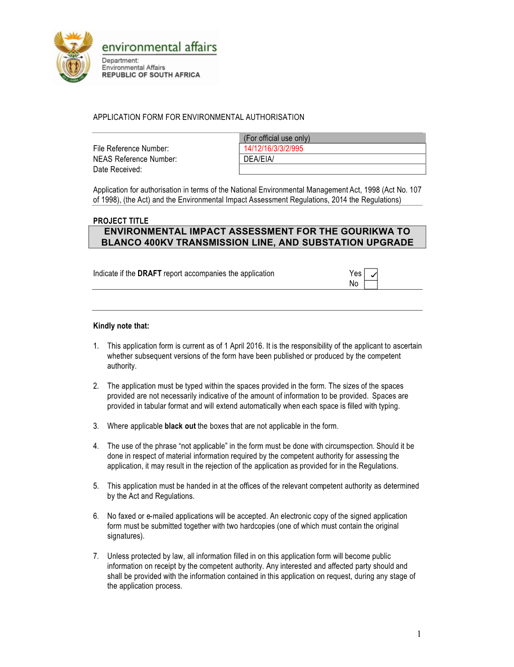 1 Environmental Impact Assessment for The