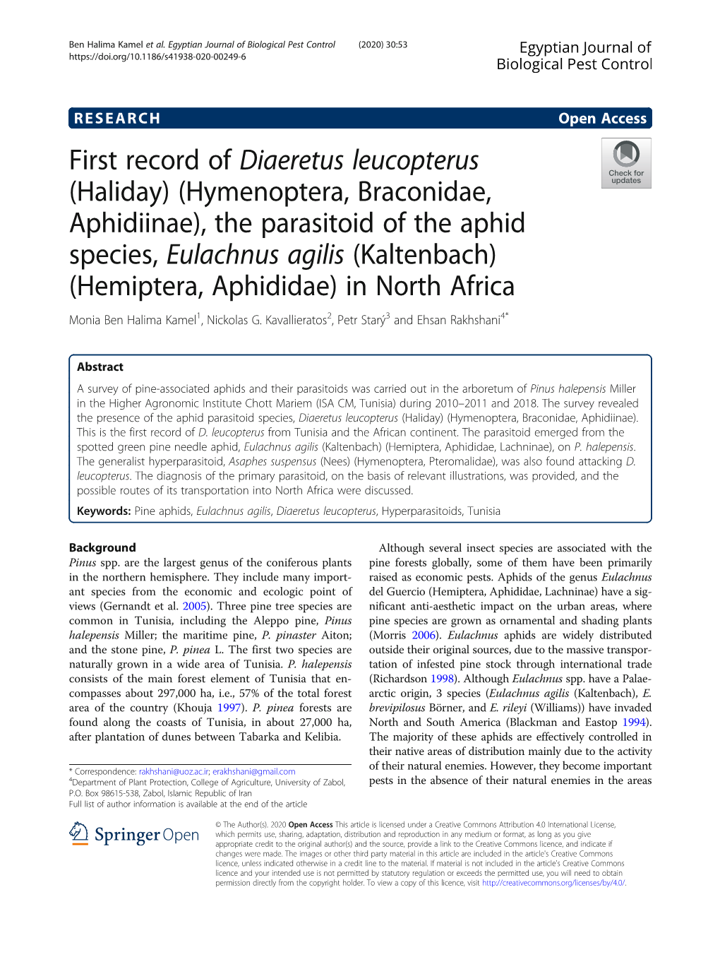First Record of Diaeretus Leucopterus (Haliday)