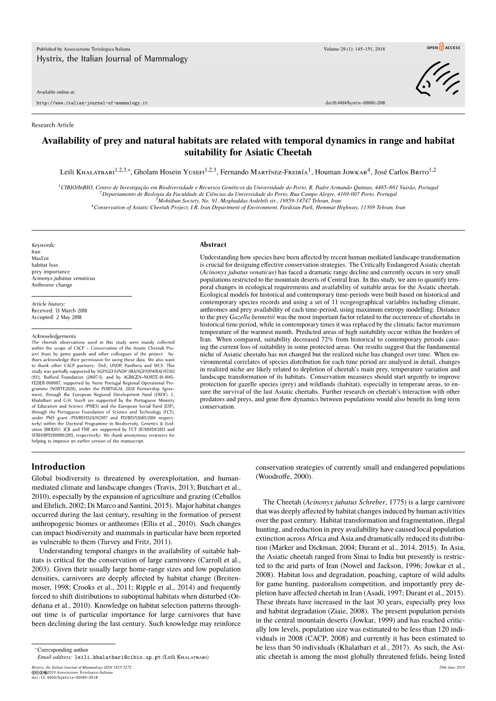 Availability of Prey and Natural Habitats Are Related with Temporal Dynamics in Range and Habitat Suitability for Asiatic Cheetah