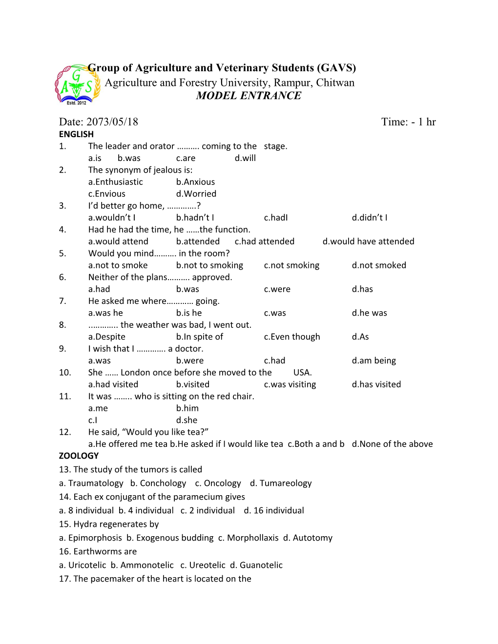 Agriculture and Forestry University, Rampur, Chitwan