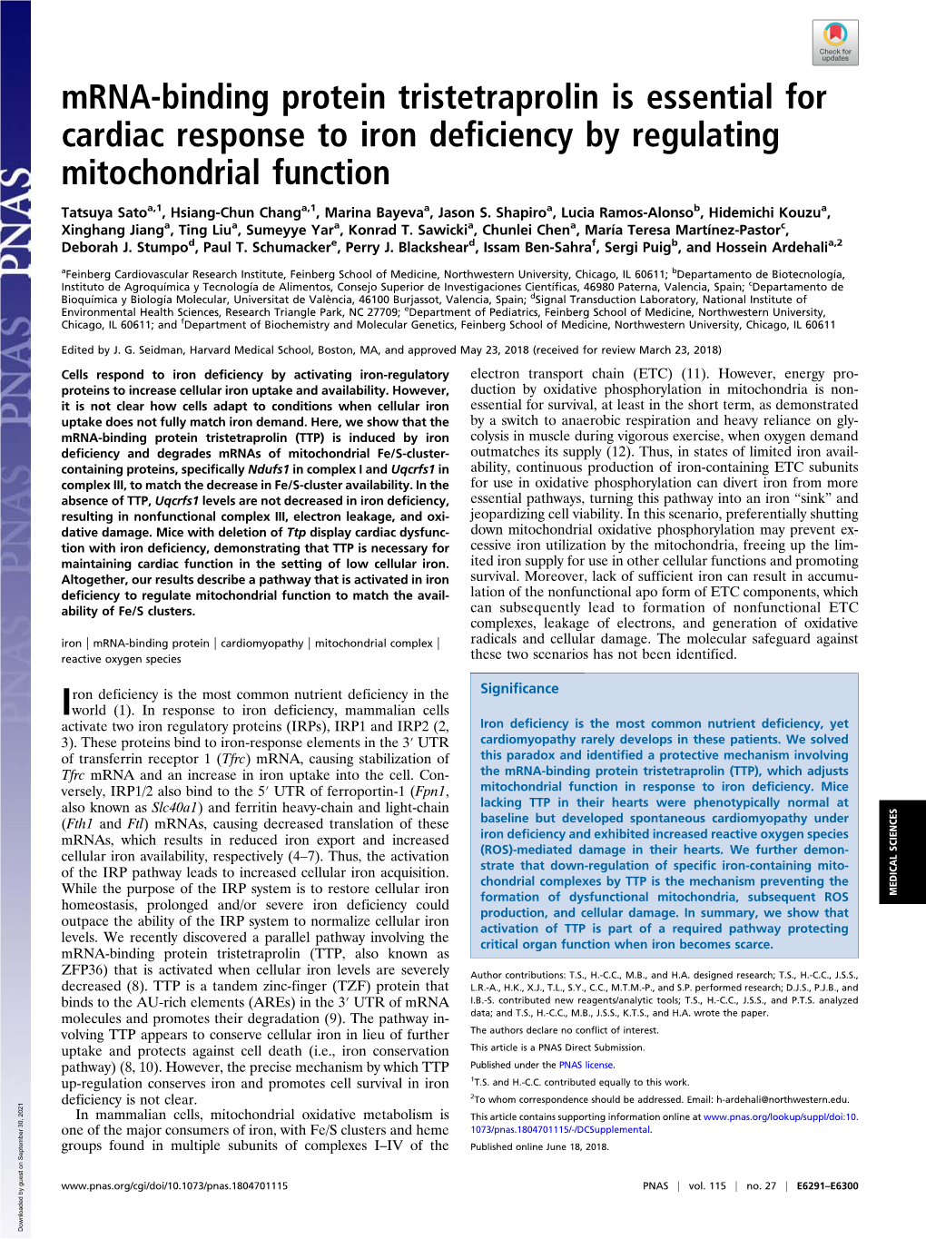 Mrna-Binding Protein Tristetraprolin Is Essential for Cardiac Response To