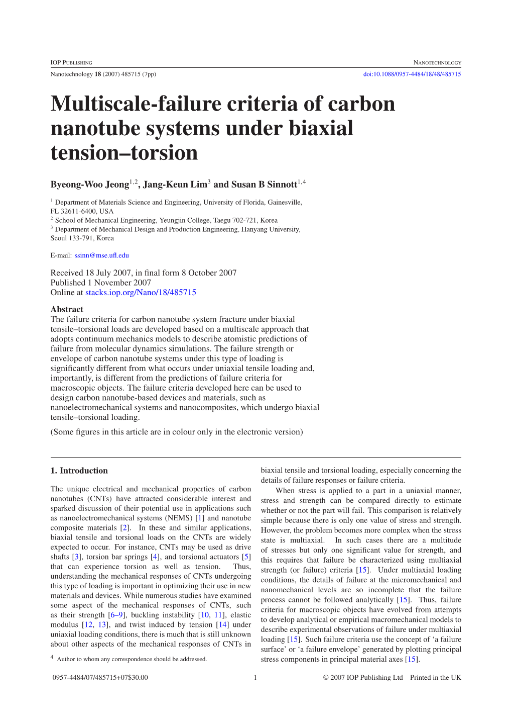 Multiscale-Failure Criteria of Carbon Nanotube Systems Under Biaxial Tension–Torsion