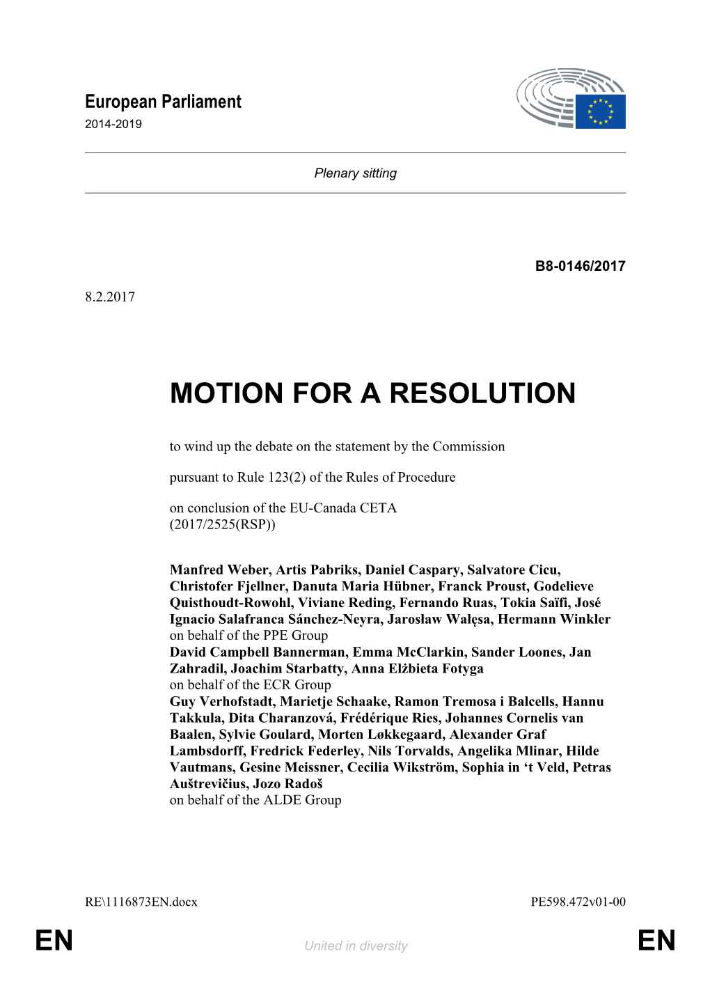 En En Motion for a Resolution