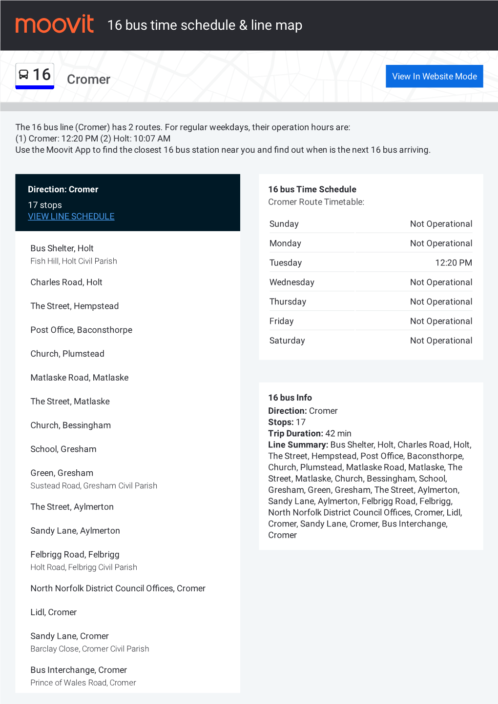 16 Bus Time Schedule & Line Route