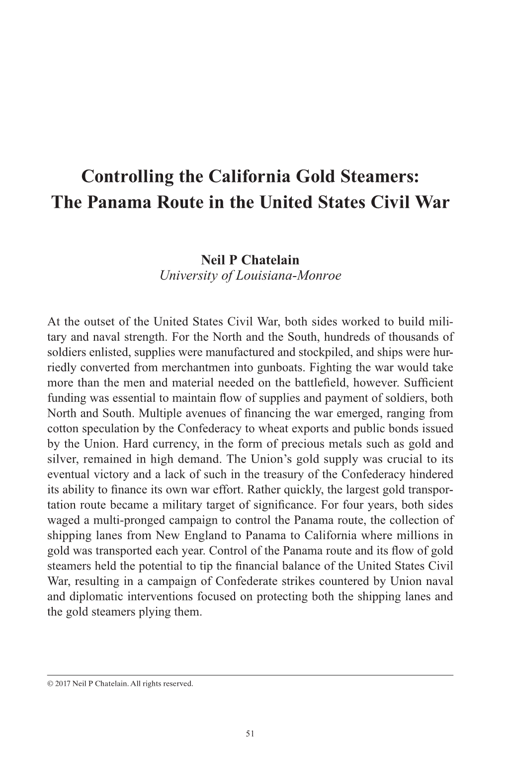 The Panama Route in the United States Civil War