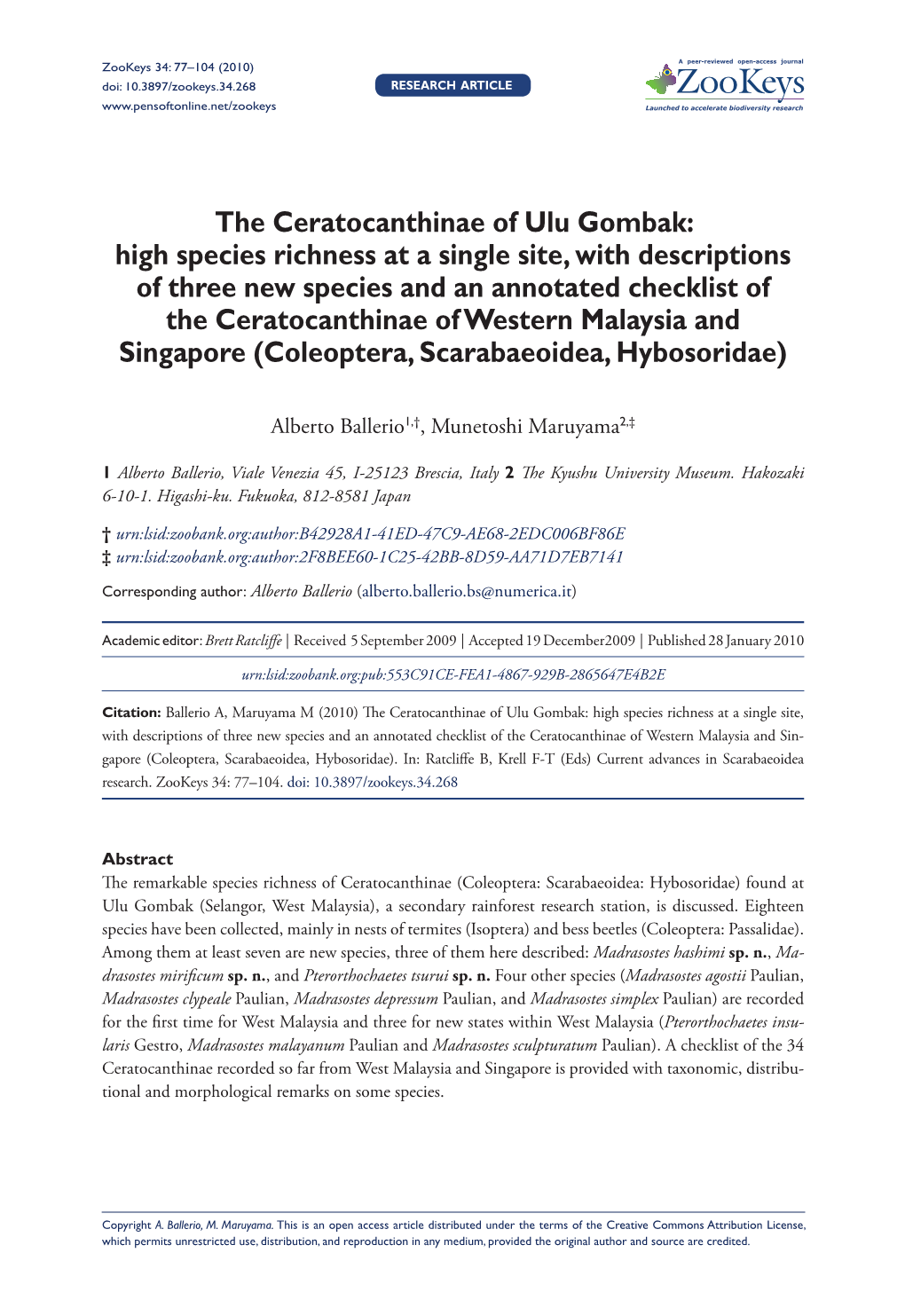 The Ceratocanthinae of Ulu Gombak: High Species Richness at a Single