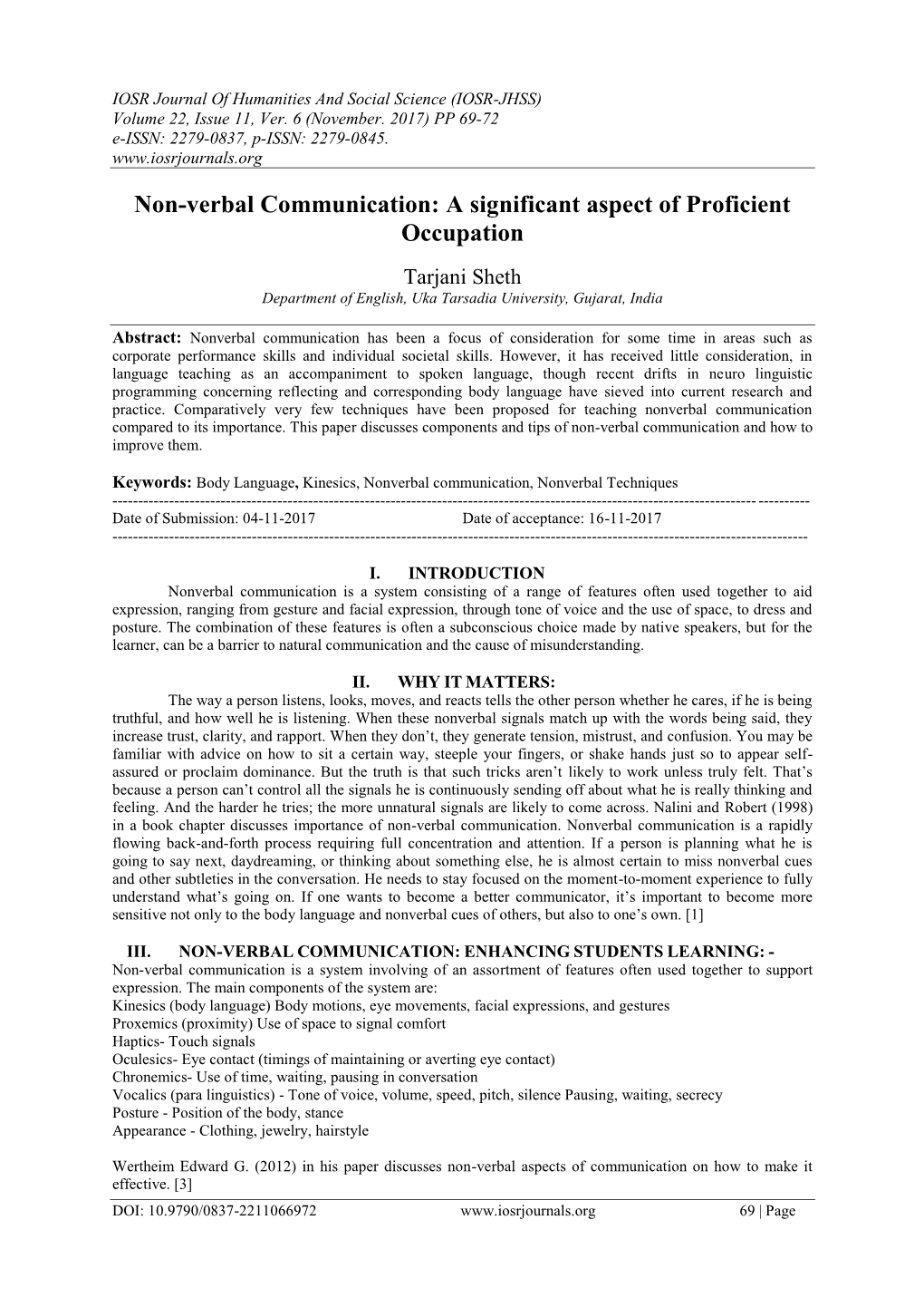 Non-Verbal Communication: a Significant Aspect of Proficient Occupation