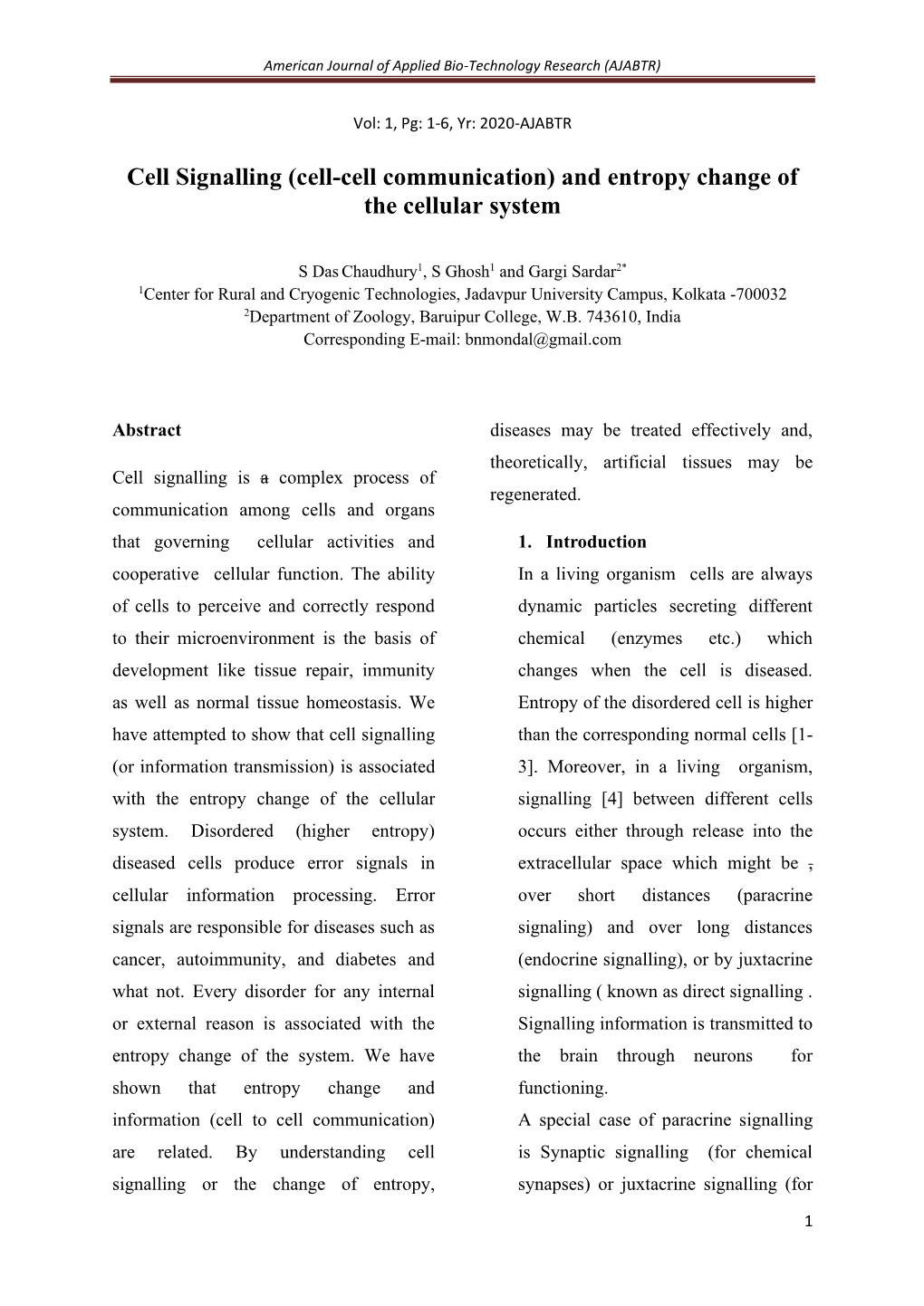 (Cell-Cell Communication) and Entropy Change of the Cellular System