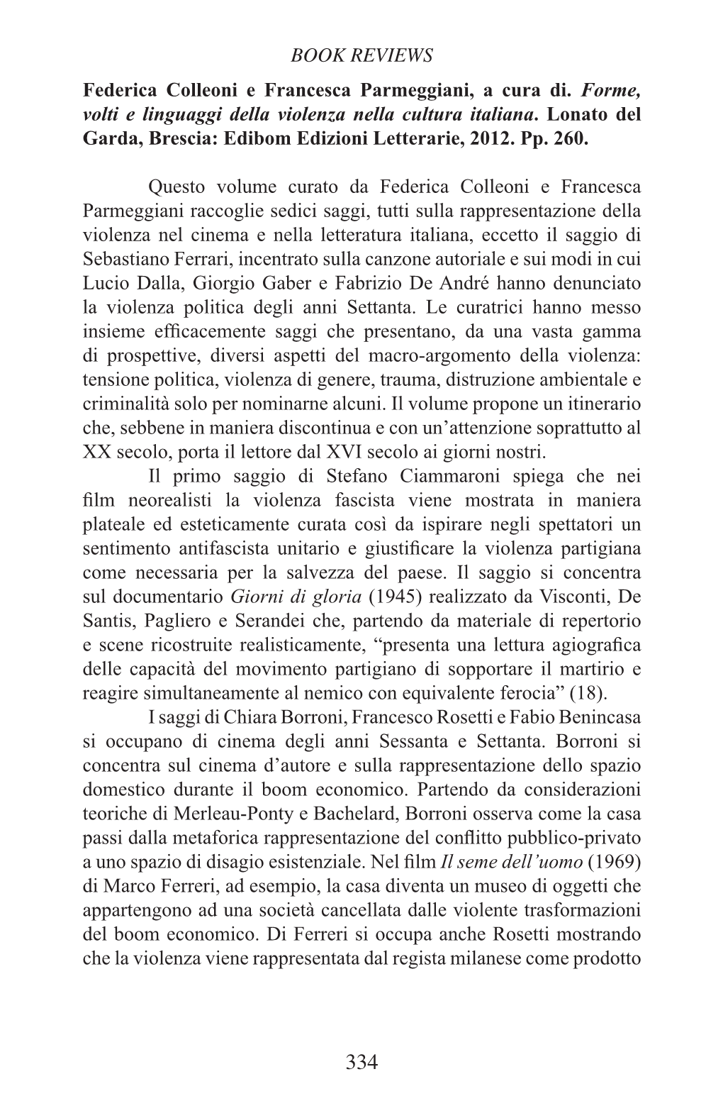 BOOK REVIEWS Federica Colleoni E Francesca Parmeggiani, a Cura Di