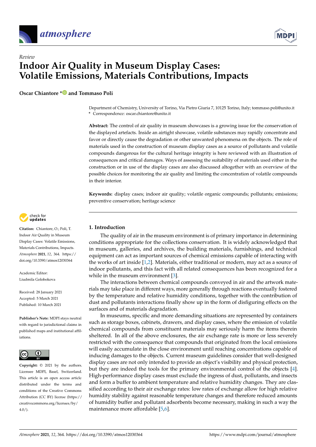 Indoor Air Quality in Museum Display Cases: Volatile Emissions, Materials Contributions, Impacts