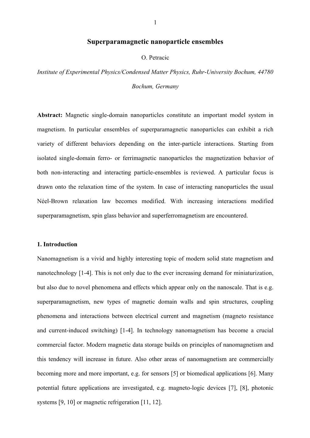 Superparamagnetic Nanoparticle Ensembles