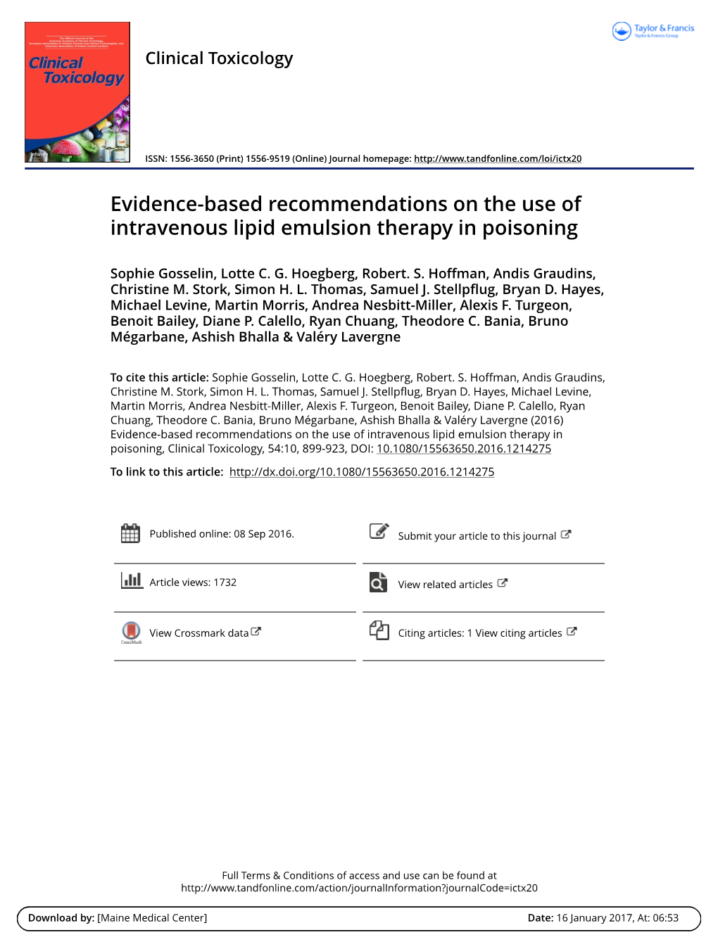 Evidence-Based Recommendations on the Use of Intravenous Lipid Emulsion Therapy in Poisoning