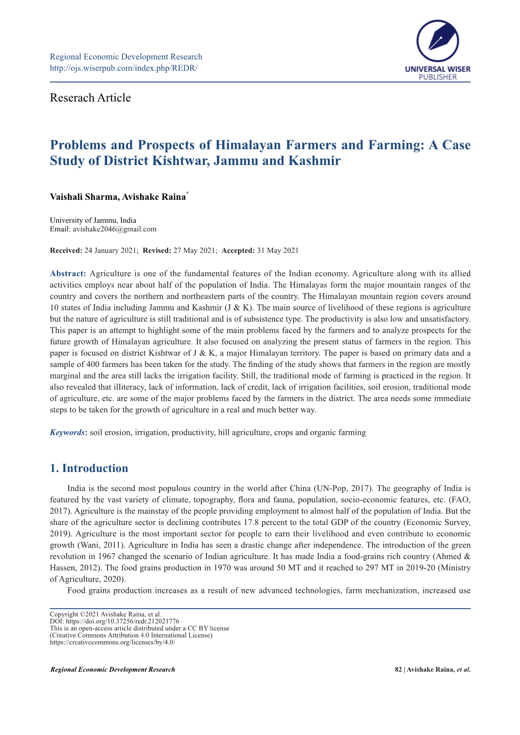 Problems and Prospects of Himalayan Farmers and Farming: a Case Study of District Kishtwar, Jammu and Kashmir