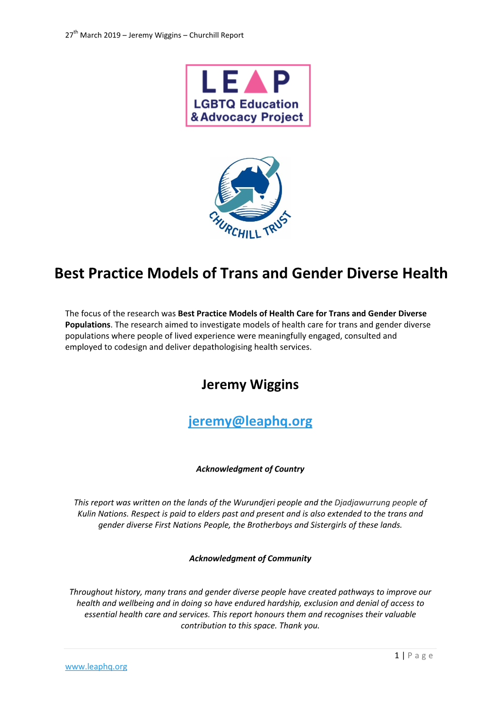 To Investigate Models of Health Service Delivery to Transgender and Gender Diverse Populations