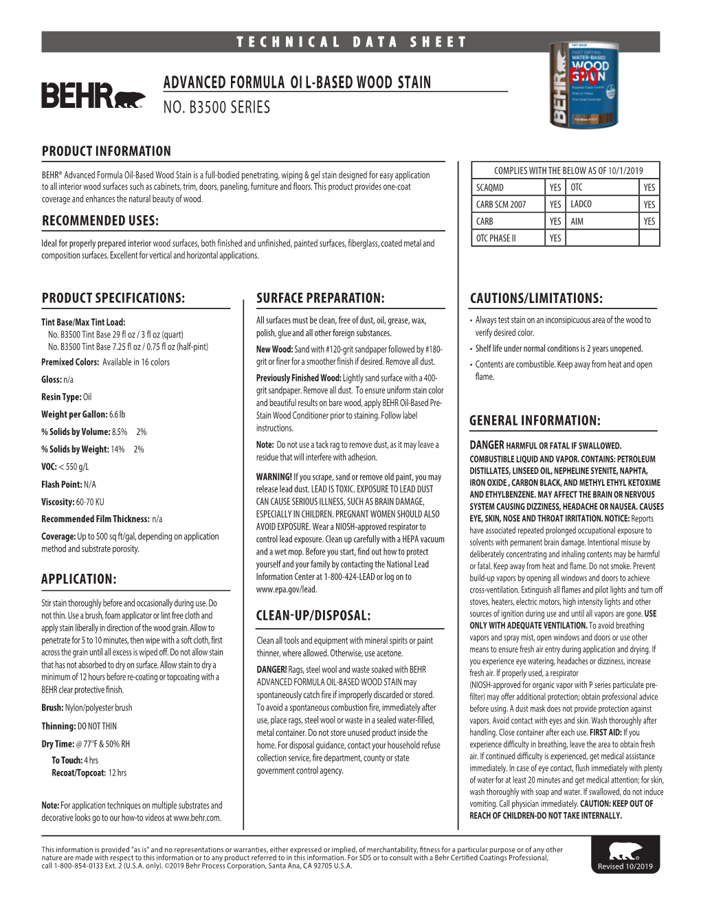 Advanced Formula Oi L-Based Wood Stain R No. B3500 Series