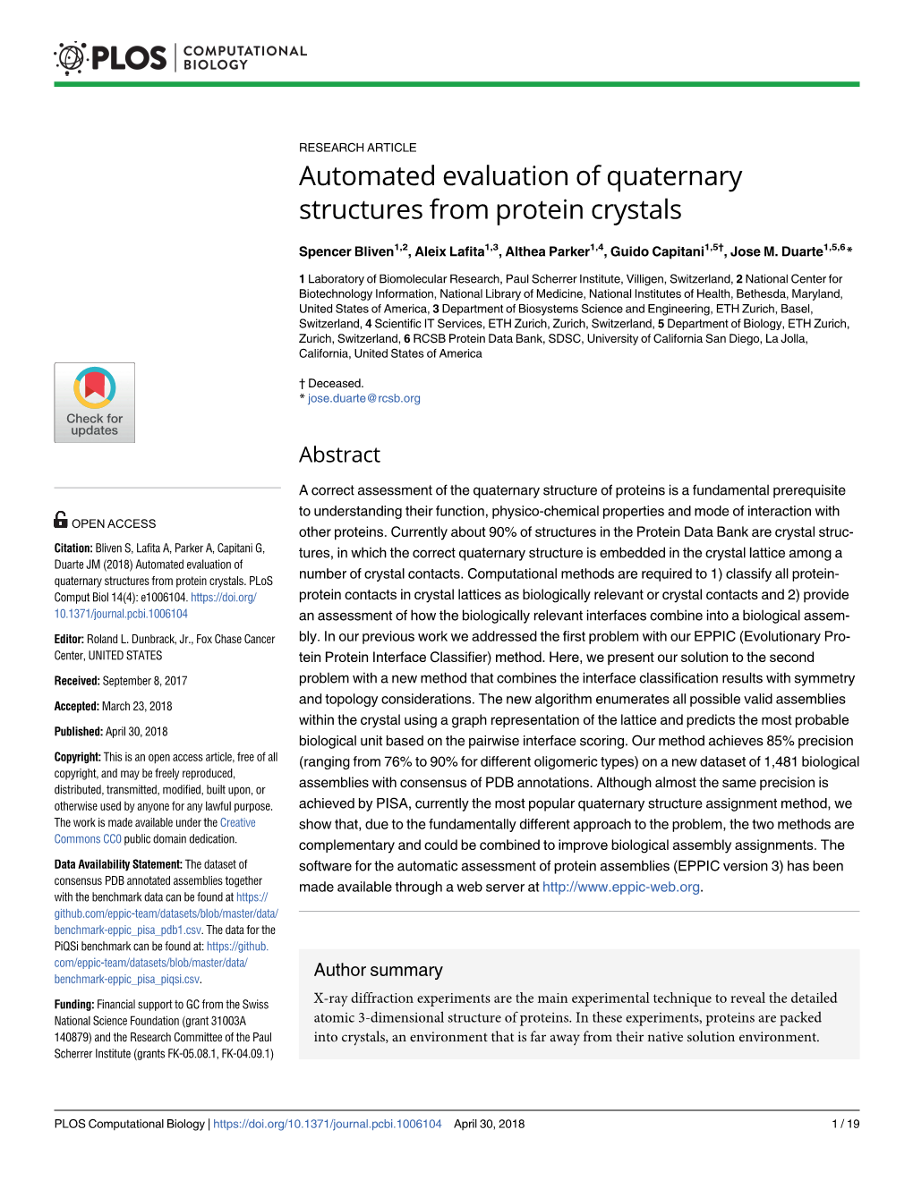 Automated Evaluation of Quaternary Structures from Protein Crystals