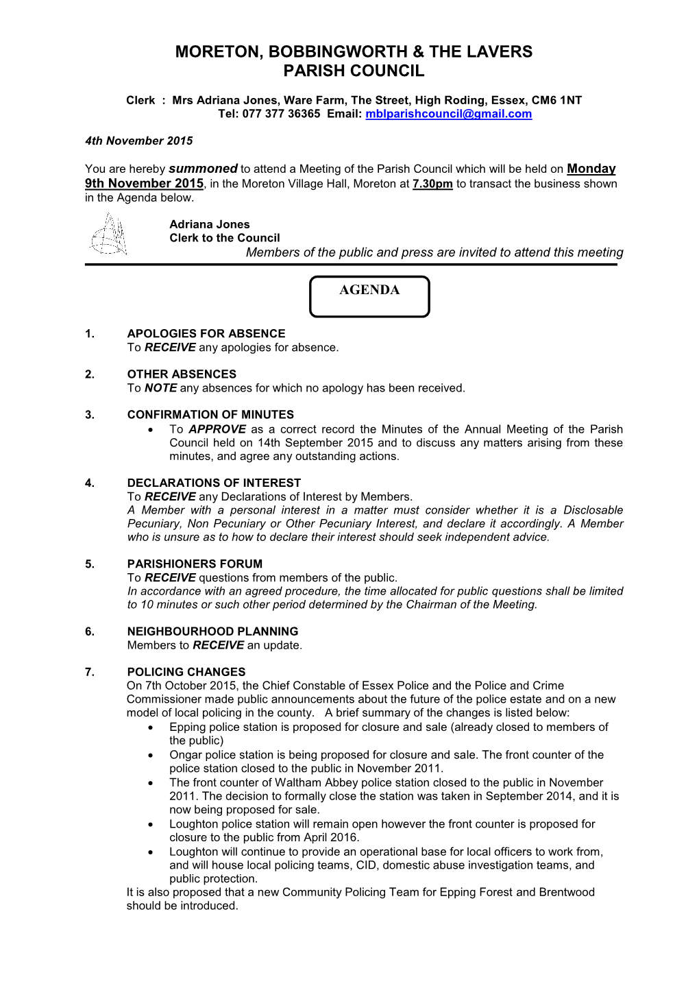 Moreton, Bobbingworth & the Lavers Parish Council