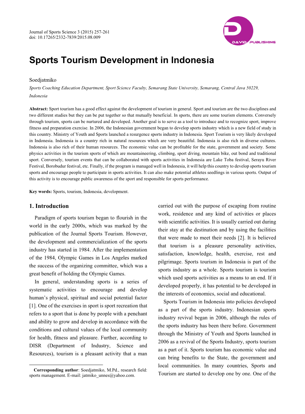 Sports Tourism Development in Indonesia