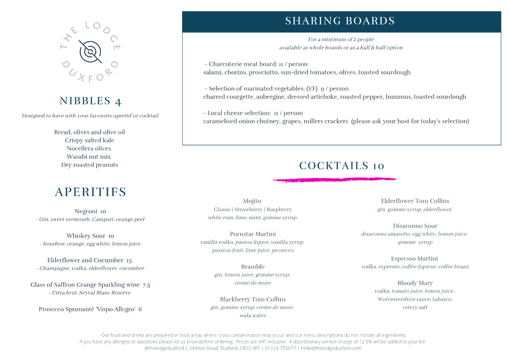 Spring/Summer Re-Opening Menu 2021