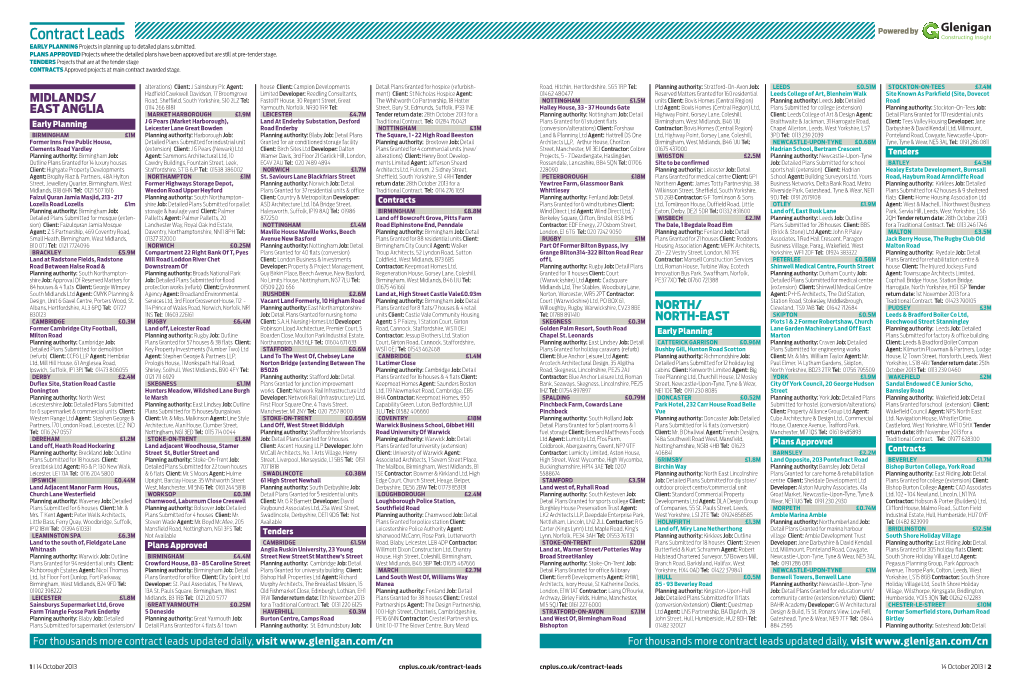 Contract Leads Powered by EARLY PLANNING Projects in Planning up to Detailed Plans Submitted