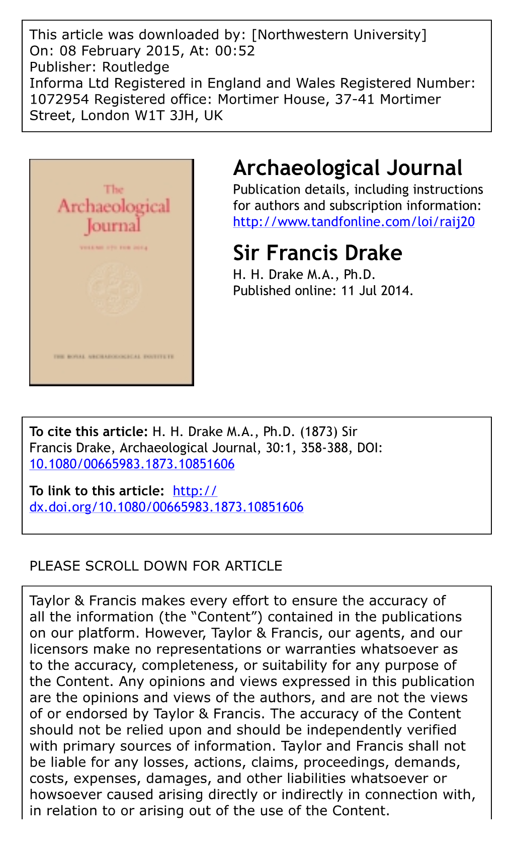 Archaeological Journal Sir Francis Drake