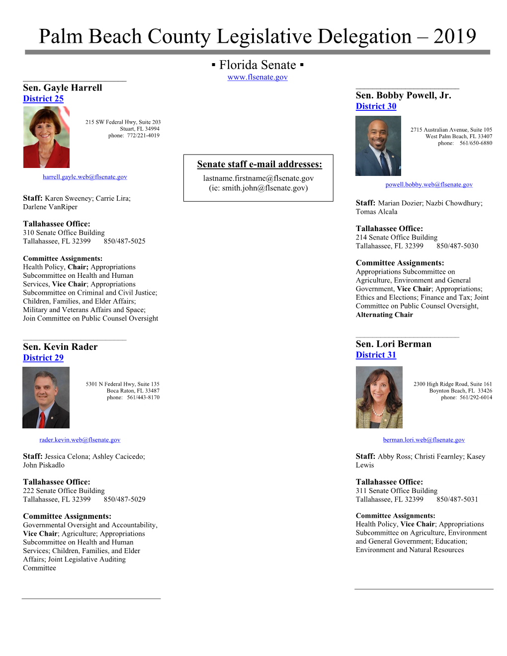 Palm Beach County Legislative Delegation – 2019 ▪ Florida Senate ▪ ______ Sen