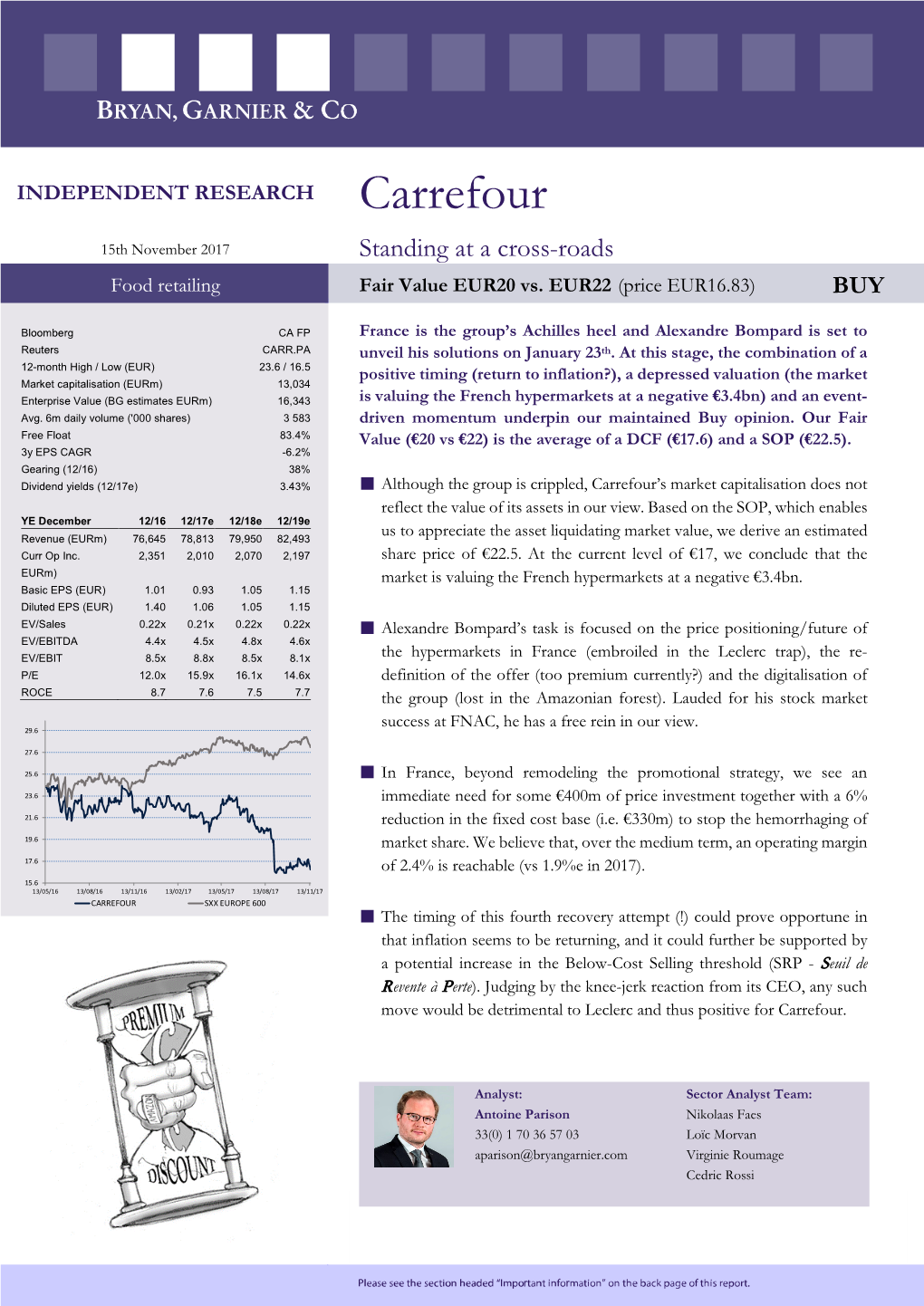 Carrefour 15Th November 2017 Standing at a Cross-Roads Food Retailing Fair Value EUR20 Vs