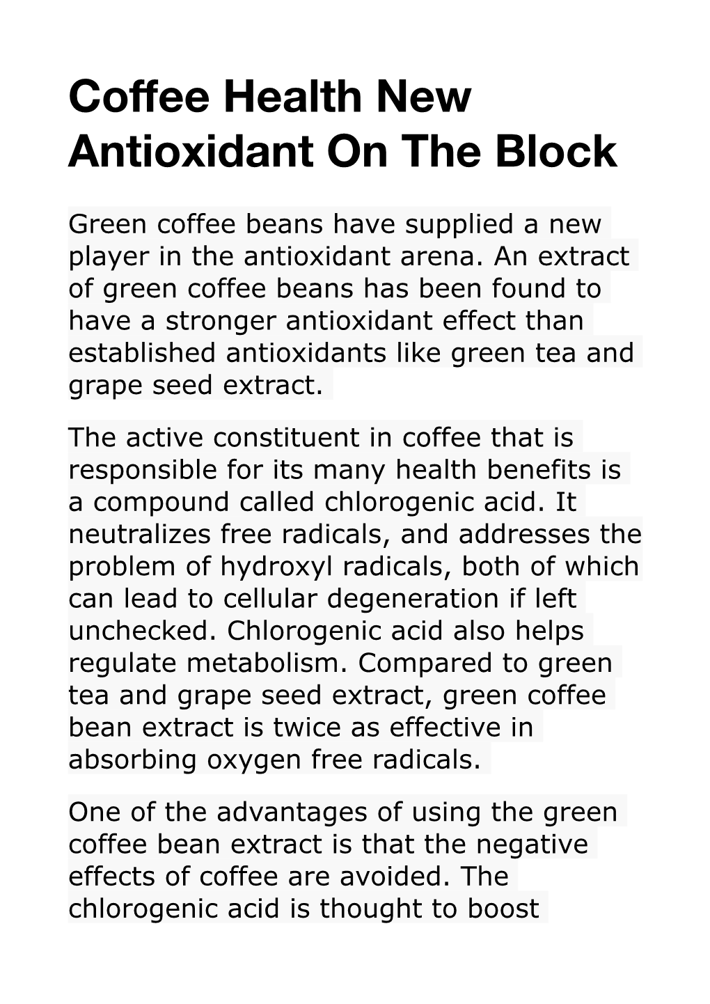 Coffee Health New Antioxidant on the Block