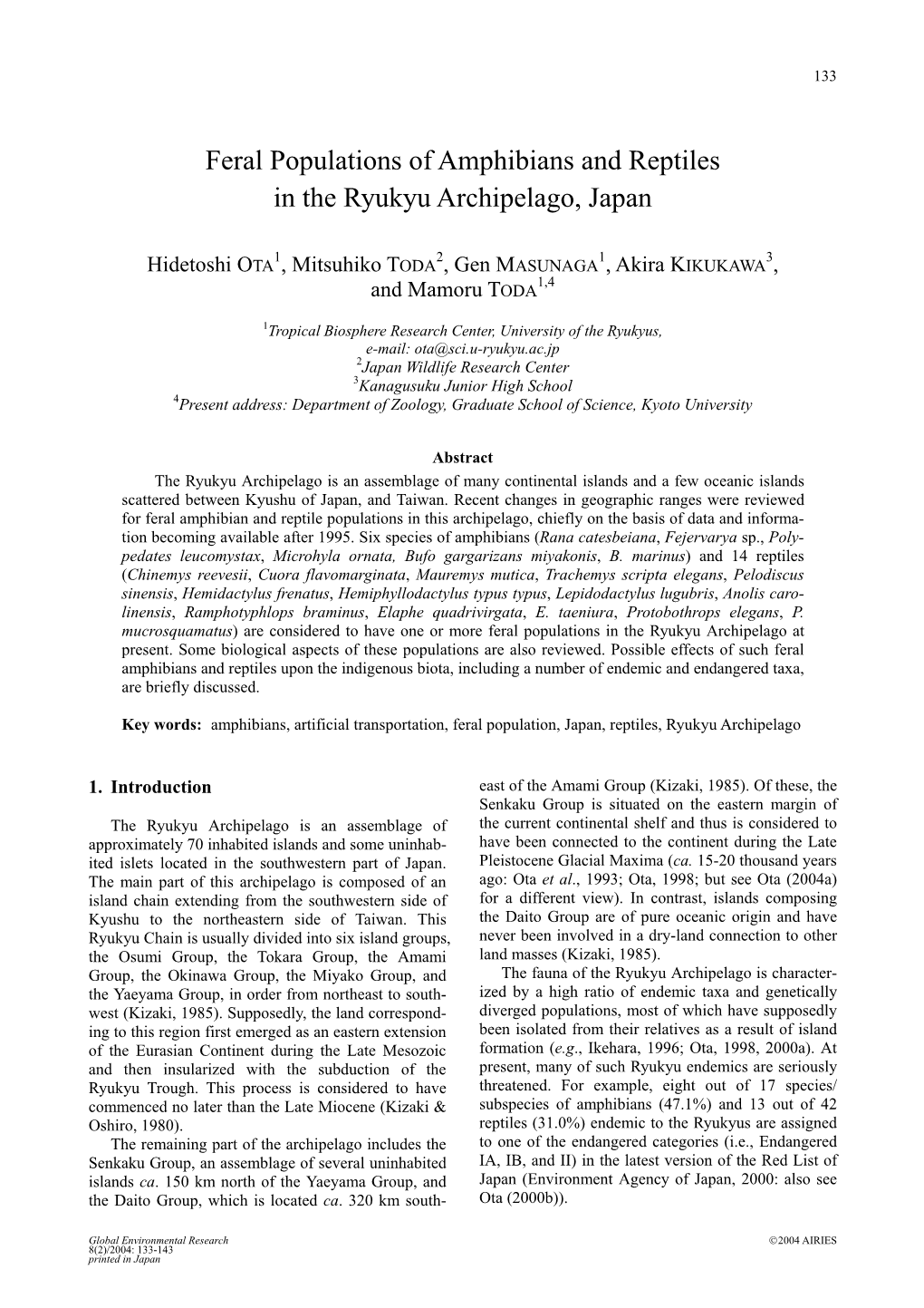 Feral Populations of Amphibians and Reptiles in the Ryukyu Archipelago, Japan