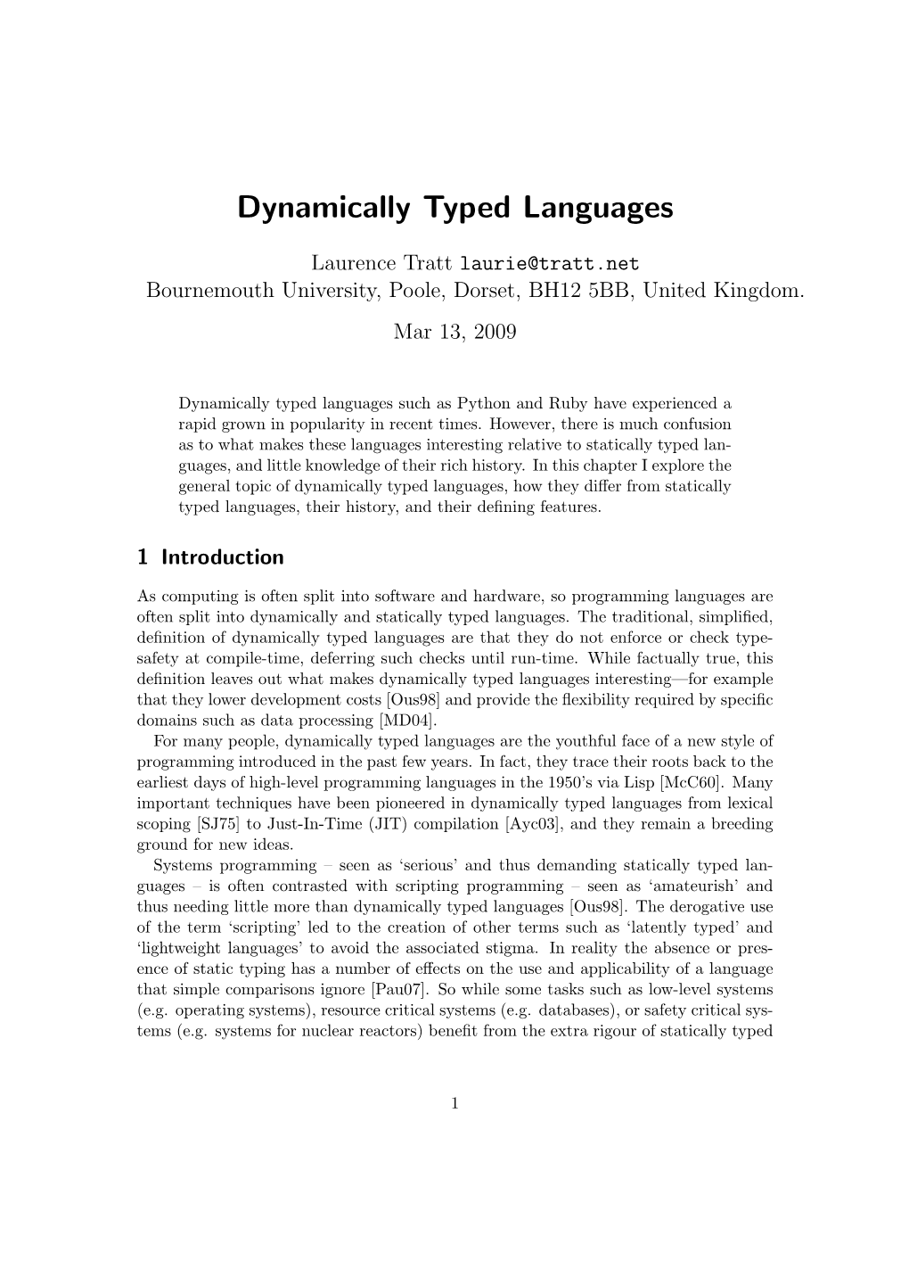 Dynamically Typed Languages