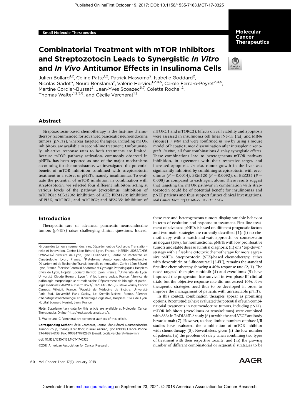 Combinatorial Treatment with Mtor Inhibitors and Streptozotocin Leads