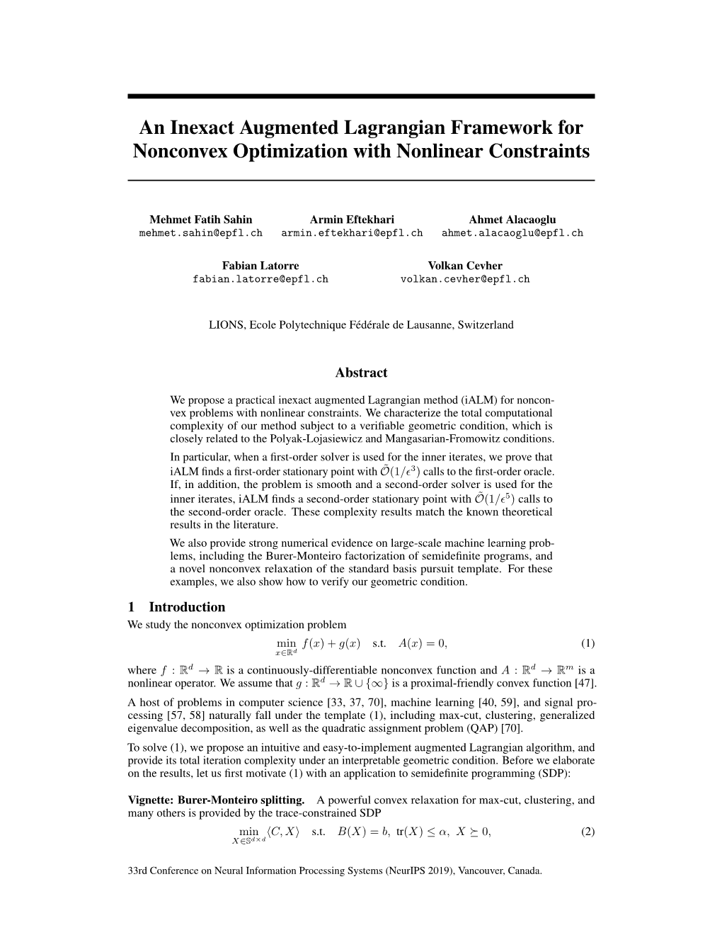 An Inexact Augmented Lagrangian Framework for Nonconvex Optimization with Nonlinear Constraints