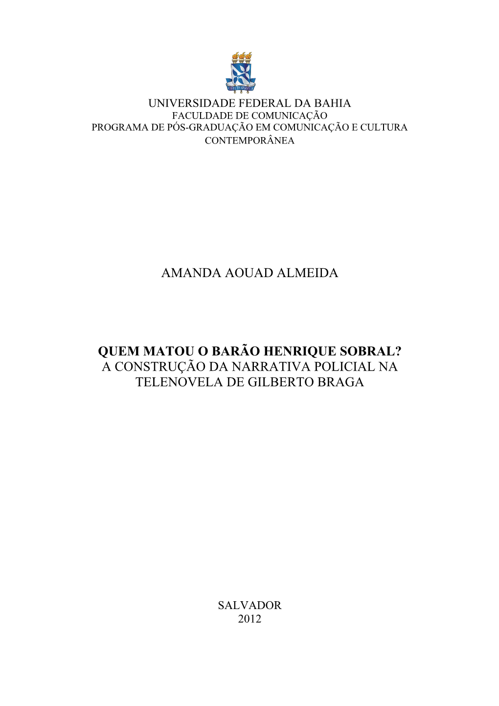 Amanda Aouad Almeida Quem Matou O Barão