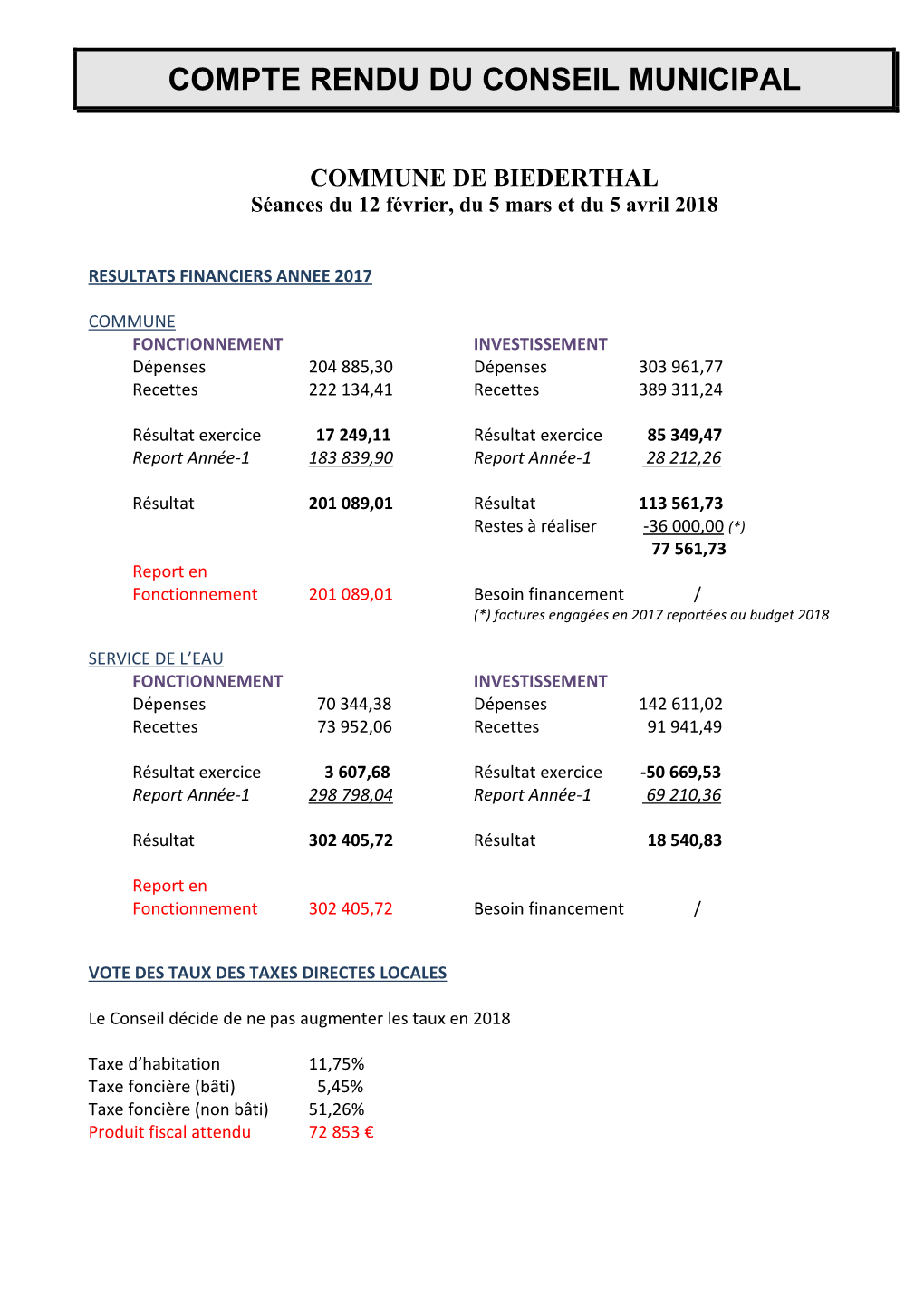 REUNION Du CONSEIL MUNICIPAL