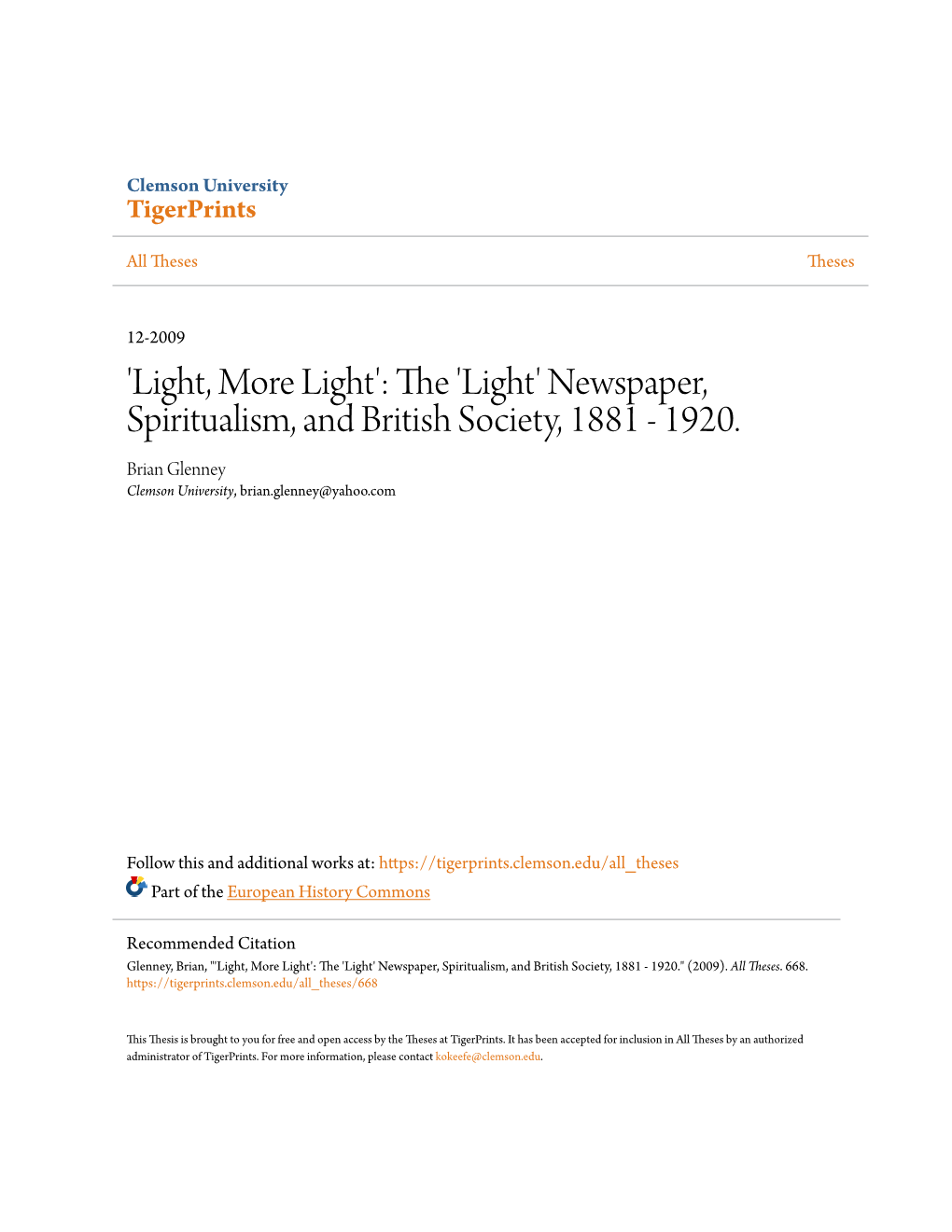 Newspaper, Spiritualism, and British Society, 1881 - 1920