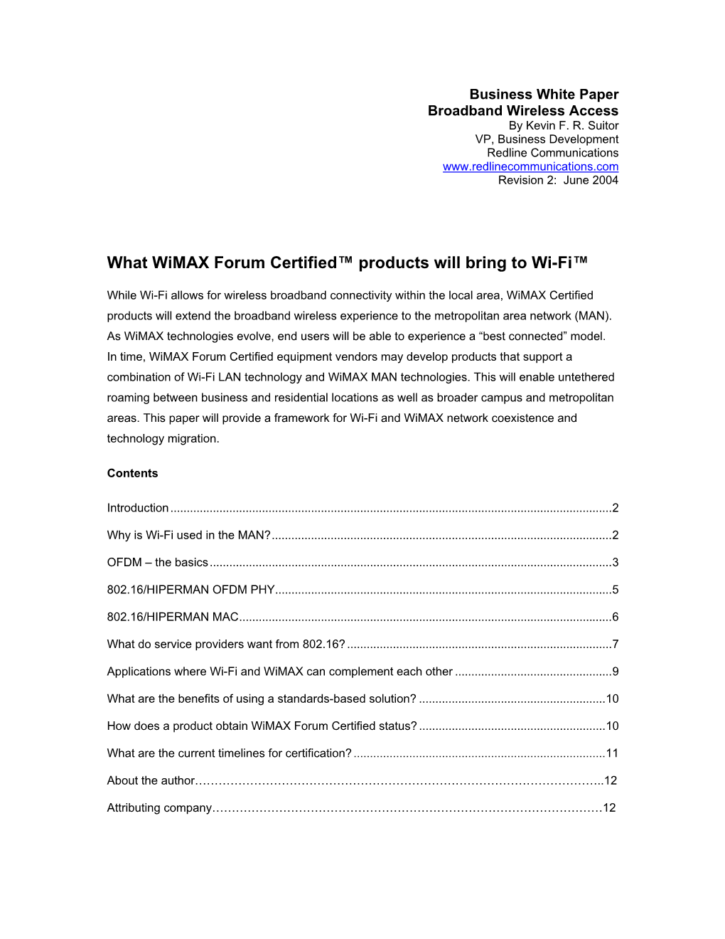 What Wimax Forum Certified™ Products Will Bring to Wi-Fi™