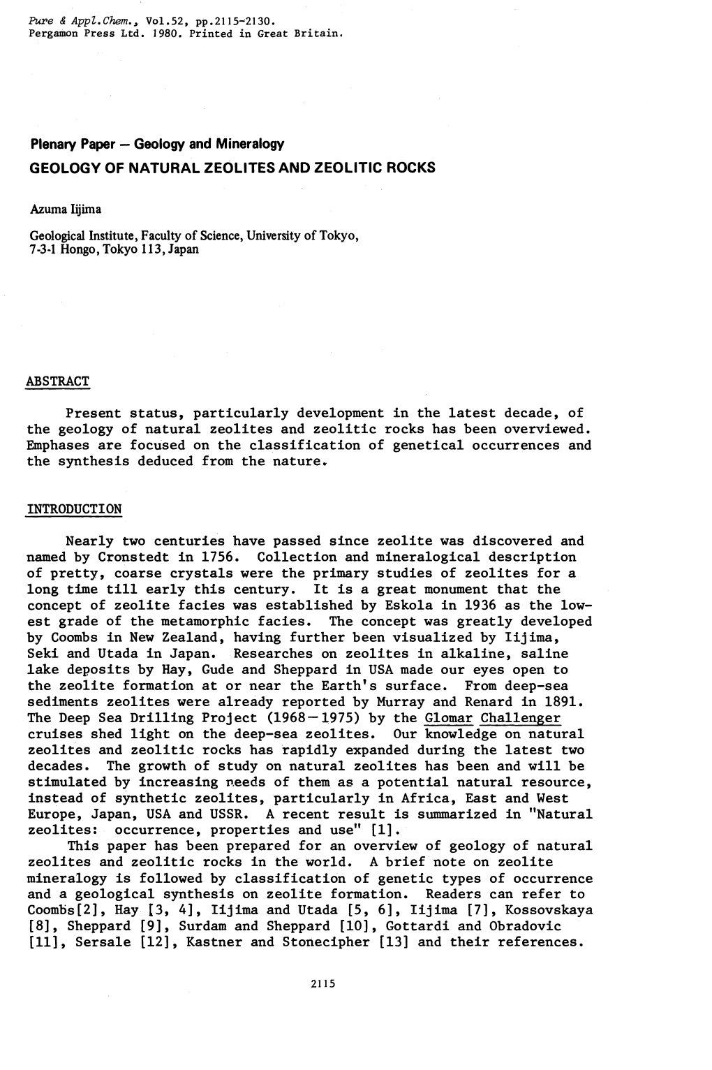 Geology of Natural Zeolites and Zeolitic Rocks