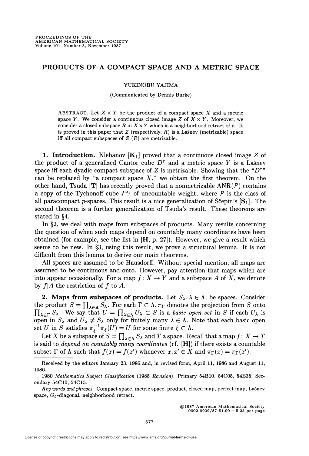 Products of a Compact Space and a Metric Space