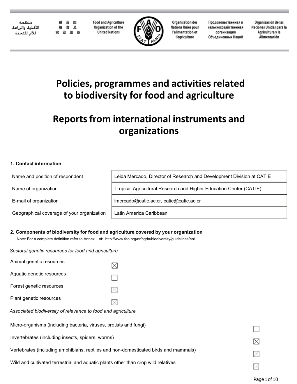 Tropical Agricultural Research and Higher Education Center (CATIE)