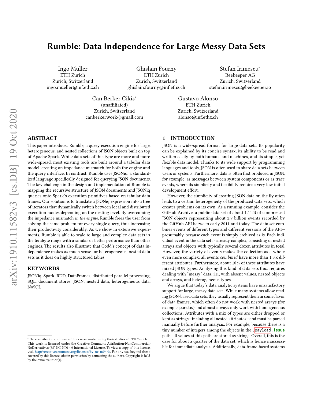 Rumble: Data Independence for Large Messy Data Sets