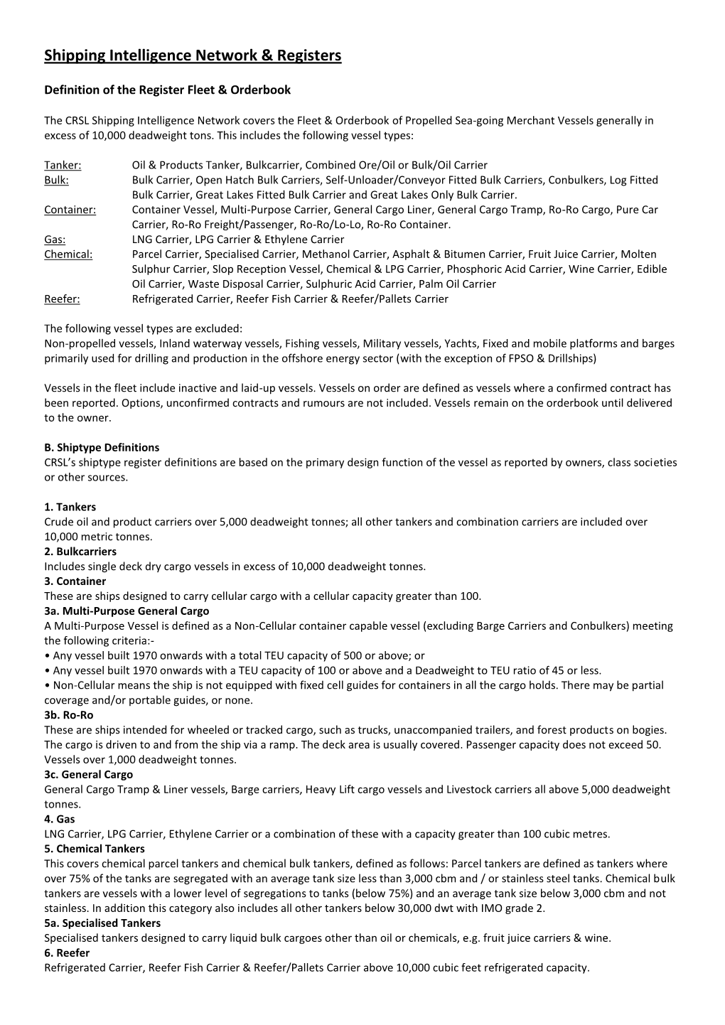 Shipping Intelligence Network & Registers: Definition of the Register